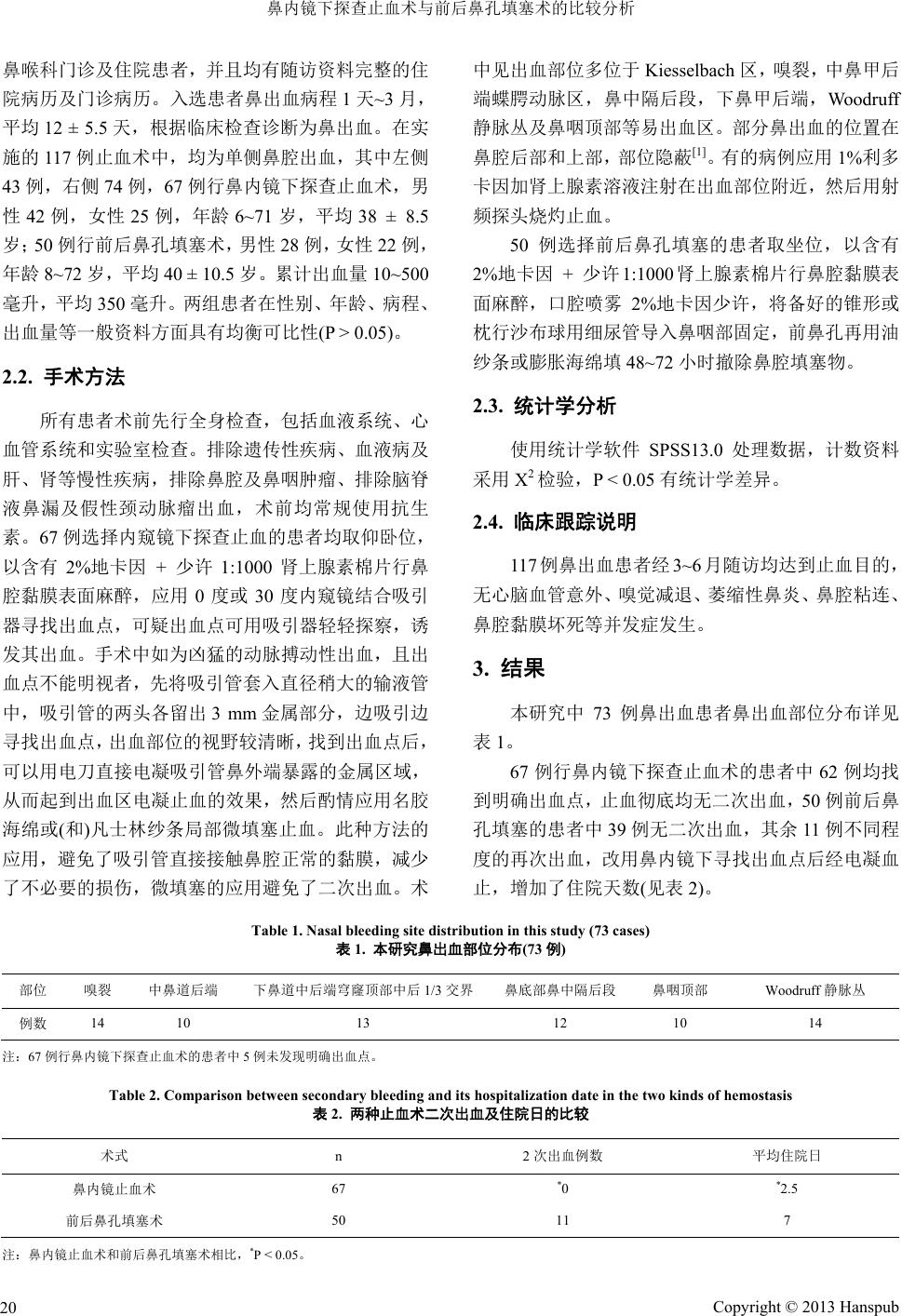 鼻内镜下探查止血术与前后鼻孔填塞术的比较分析a Comparative Analysis Of Endoscopic Exploration Hemostasis And Anterior Posterior Nasal Packing Surgery