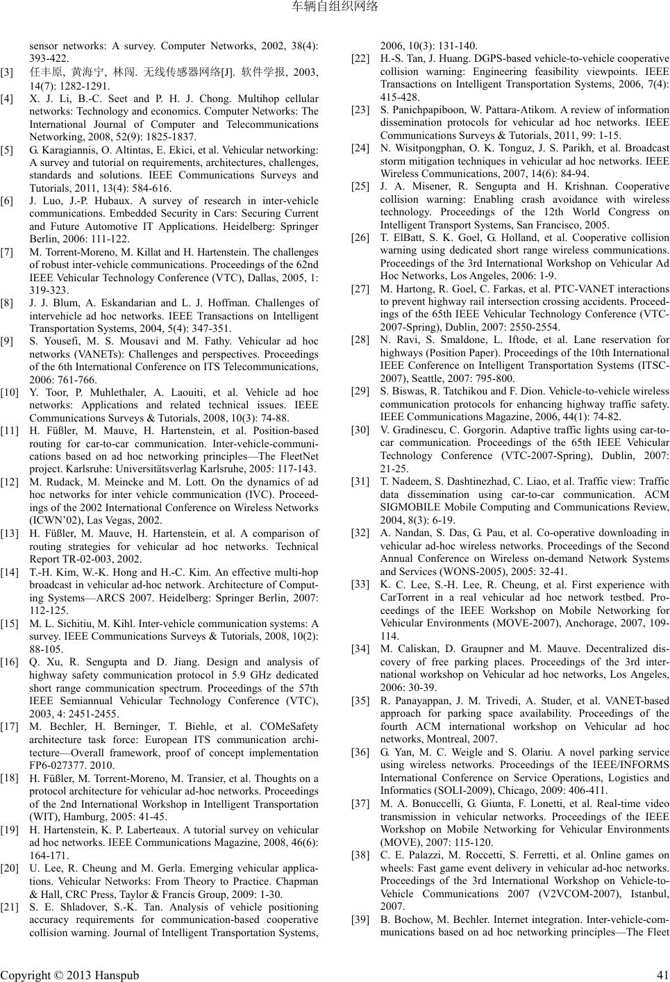 车辆自组织网络Vehicular Ad Hoc Networks